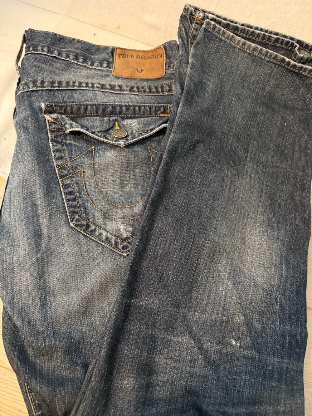 True Religion Men’s Distressed Blue Straight Jeans